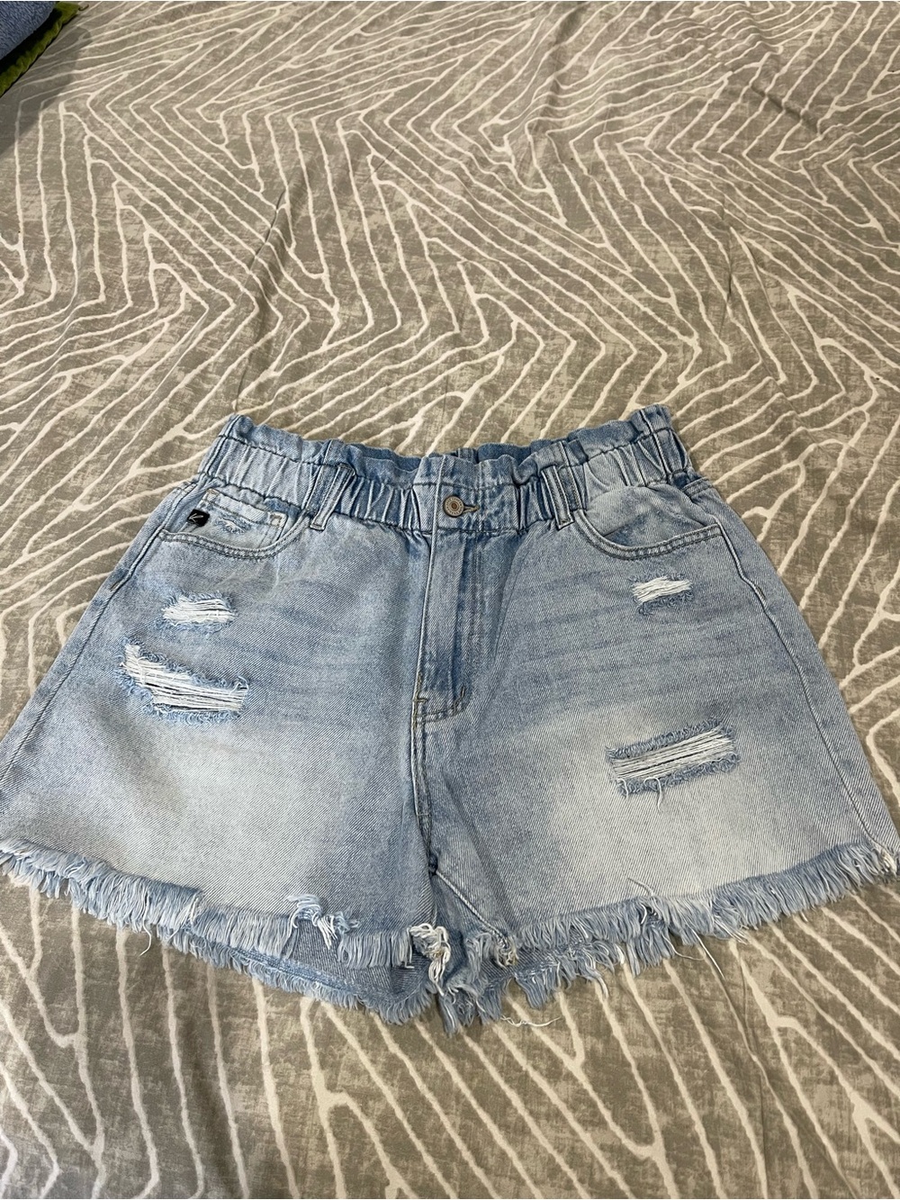 KanCan Light Blue Distressed Denim Shorts with Frayed Hem